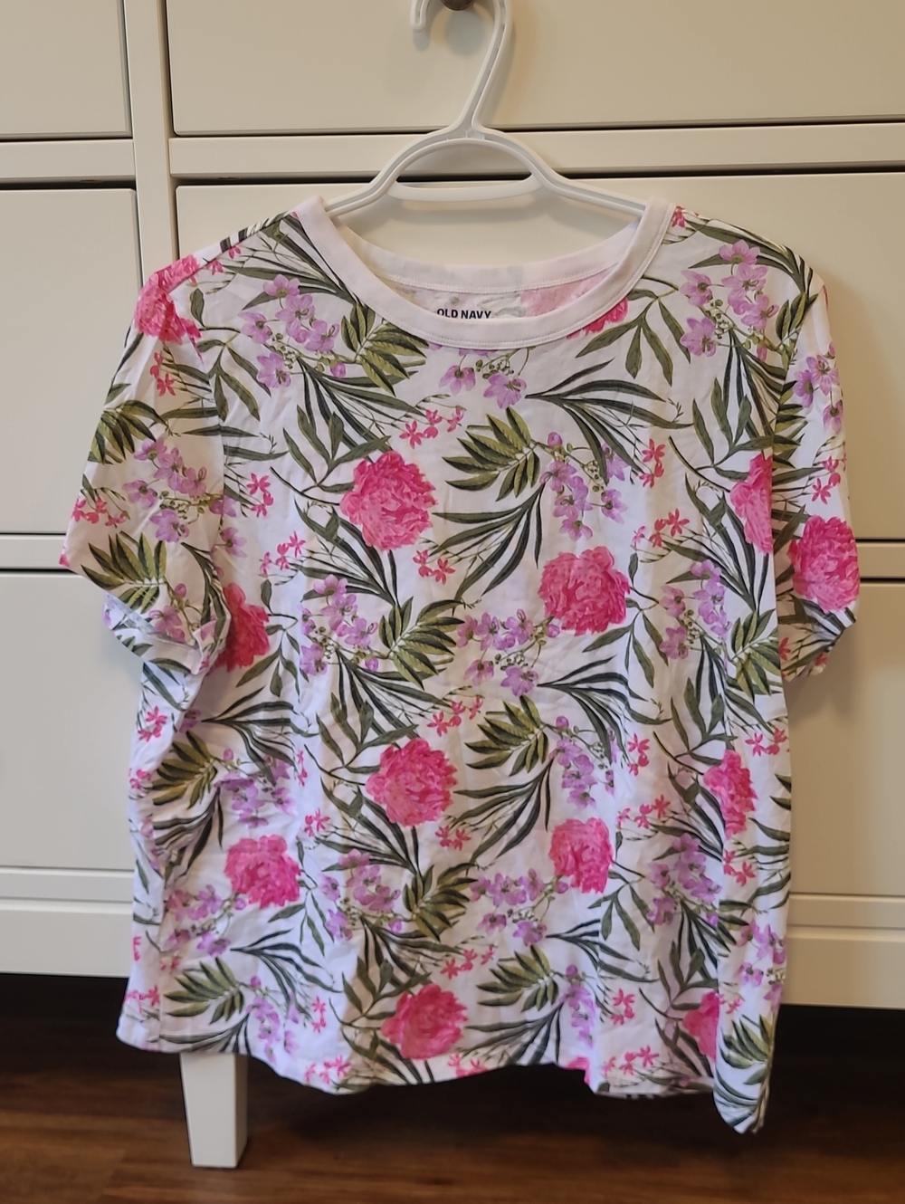 Old Navy White Tee with Pink Floral Print
